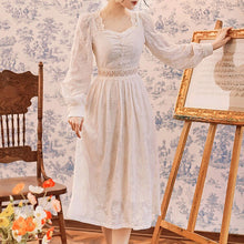 Load image into Gallery viewer, Elegant Women Lace Embroidery Hollow out Fairy Party Dress Office Lady Square Collar Midi Dress 2021 Spring Clothing Female
