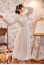 Load image into Gallery viewer, Elegant Women Lace Embroidery Hollow out Fairy Party Dress Office Lady Square Collar Midi Dress 2021 Spring Clothing Female