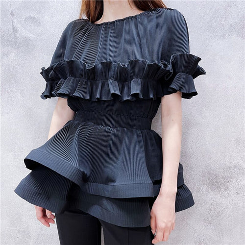 Elegant Women Ruffle Top Chiffon Shirt Blouses Tops Work Female 2020 Layer Casual Chic Loose Tops Office OL Blouses Black