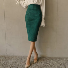 Load image into Gallery viewer, Elegant Women Solid High Waist Skirt 2021Autumn Suede Work Wear Bag Hip Pencil Skirt Winter Base Bodycon Midi Skirt Femininas