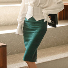 Load image into Gallery viewer, Elegant Women Solid High Waist Skirt 2021Autumn Suede Work Wear Bag Hip Pencil Skirt Winter Base Bodycon Midi Skirt Femininas