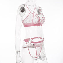 Load image into Gallery viewer, Ellolace Transparent Bar Set Love Polka Dot Underwear Set Pink Lance Bar Set Sexy Erotic Lingerie Set Bar Party Set