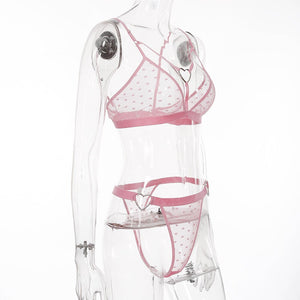 Ellolace Transparent Bar Set Love Polka Dot Underwear Set Pink Lance Bar Set Sexy Erotic Lingerie Set Bar Party Set