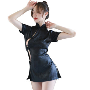 Embroidered Silk Sexy Lingerie Women&#39;s Sexy Cheongsam Uniform Temptation Hot Flirting Suit Sexy Skirt for Sex Exotic Costumes