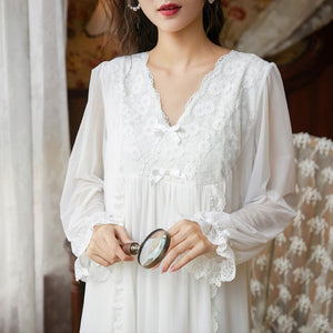 Embroidery Nightgowns Modal Homewear Palace Vintage Nighty Women Lace Sleepwear Ladies Sexy Hot Erotic Long White Sleepshirts