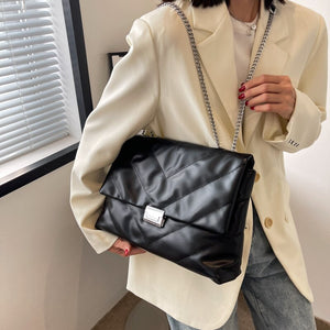 Embroidery Thread Big PU Leather Crossbody Bags for Women 2022 Hit Trend Branded Trending Chain Side Bag Shoulder Handbags