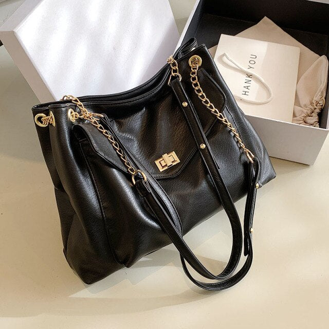 Embroidery Thread Big PU Leather Crossbody Bags for Women 2022 Hit Trend Luxury Brand Fashion Chain Side Bag Shoulder Handbags