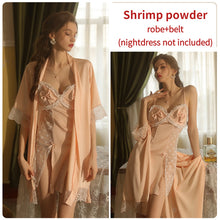 Load image into Gallery viewer, Erotic Babydolls Women Sexy Lingerie Set Satin Gauze Perspective Sweet Dot Bow Slit Nightdress Thong Set Slutty Nightgown Robe