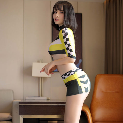 Erotic Club Sex Fantasy Set Racing Girl Sexy Cosplay Costumes Women Zipper Patchwork Mesh Porn Lingerie Bodysuit Christmas Gift