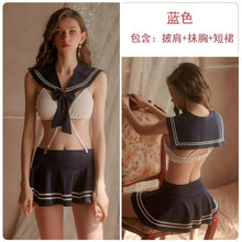 Load image into Gallery viewer, Erotic Lingerie Girl Student Cosplay Sex Uniform Women Hollow Open Back Bra + Sailor Shawl + Mini Skirt Suit Temptation Pajamas