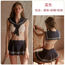 Load image into Gallery viewer, Erotic Lingerie Girl Student Cosplay Sex Uniform Women Hollow Open Back Bra + Sailor Shawl + Mini Skirt Suit Temptation Pajamas