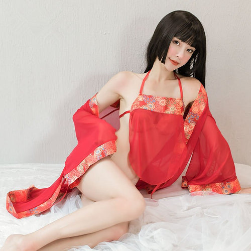 Erotic Lingerie Mesh Sexy Uniform Ancient Kimono Style Outer Robe Seduction Lingerie Cosplay Lingerie Anime Pink Lingerie