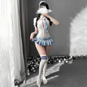 Erotic Lingerie Sexy Charming School Girl One-piece Body Suit Uniform with Mini Skirt Temptation Student Cosplay Costumes Lolita