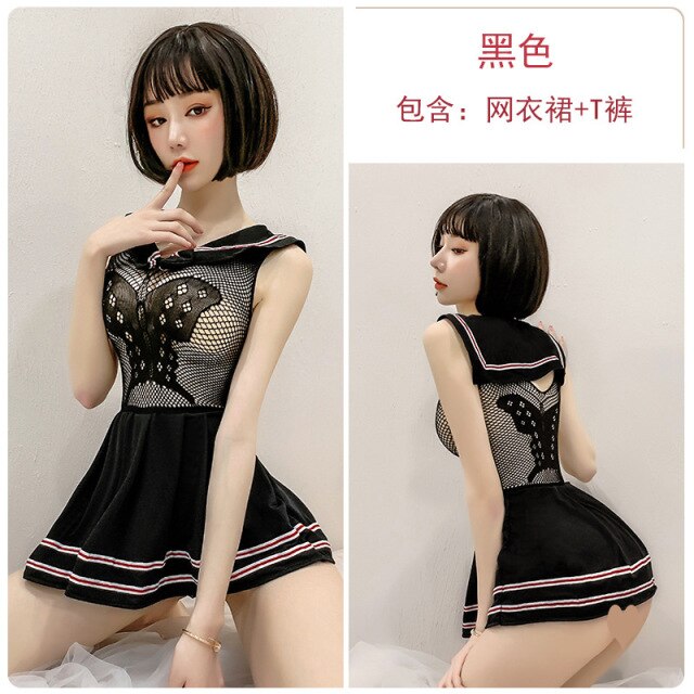 Erotic Lingerie Temptation Flap Neck Butterfly Japanese Students Hip Sexy Net Dress Kawaii Lingerie Cosplay Slutty Dresses