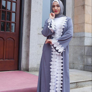 Europe And Middle East Leaves Lace Cardigan Women's Robe With Belt Without Turban Muslim Women's Home Comfort Robe Abaya