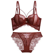 Load image into Gallery viewer, Europe Lace Flowers Embroidery Underwear Sexy Hollow Thicken 3/4 Cup Push Up Bra Set Women Plus Size Brassiere With Panties Sets