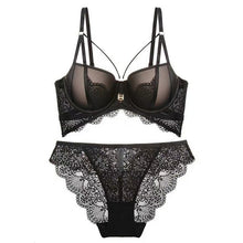 Load image into Gallery viewer, Europe Lace Flowers Embroidery Underwear Sexy Hollow Thicken 3/4 Cup Push Up Bra Set Women Plus Size Brassiere With Panties Sets