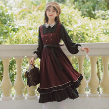 Load image into Gallery viewer, European American Retro JK Preppy Style Dress Women Sweet Cute Lolita Uniform Dress Fall Ruffled Puff Kawaii Dress Femme Autumn