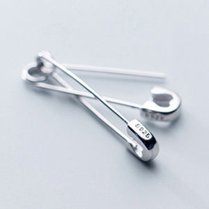 European Punk Hip Hop Safety Pin Stud Earrings Genuine 925 Sterling Silver Earring for Women and Men Party Jewelry Gift