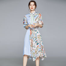 Load image into Gallery viewer, European Summer New Stitching Printed Two Piece Sets Lace Up Shirts+asymmetric Pleated Dresses Women Fashion Streetwear 2021