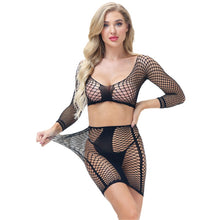 Load image into Gallery viewer, European and American Women&#39;s Sexy Fashion Temptation Hollow Perspective Gauze Fishnet Lingerie Set 2-piece Set Erotic Lingerie