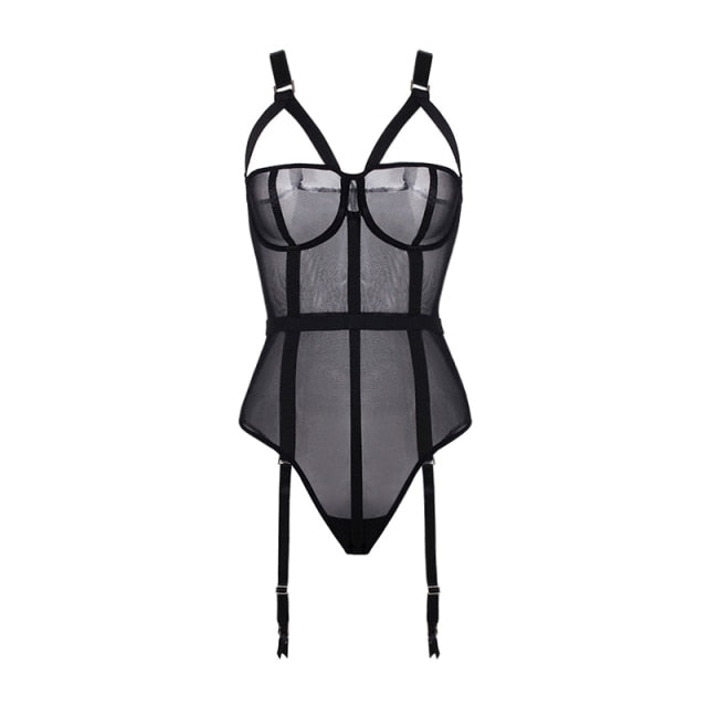 Exotic Apparel Striped Patchwork See Through Mesh Teddy Hot Transparent Jumpsuit Neon Lingerie Women Sexy Black Lace Body Suit