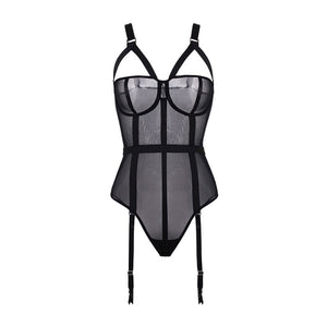 Exotic Apparel Striped Patchwork See Through Mesh Teddy Hot Transparent Jumpsuit Neon Lingerie Women Sexy Black Lace Body Suit