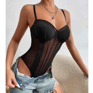 Exotic Mesh Bodysuit Women Gothic Backless Bandage Sexy Body Femme Halter Bandage Black Bodysuit Clubwear Underwear Lingerie