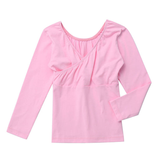 FEESHOW New Girls Ballet Dance Top Long Sleeved Dancing T-shirt Crop Top Kids Trainning Clothes Ballroom Show Costume