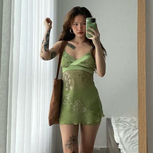 Load image into Gallery viewer, Fairycore Sexy Perspective Flower Print Dress Low Cut V Neck Sleeveless Lace Up Patchwork Women Vestido E Girl Streetwear