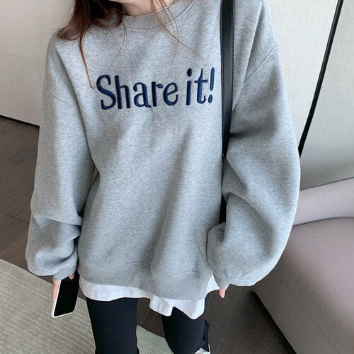 Fake Two-piece Hoodies Women Autumn Winter All-match Pullover Coat 2021 New Fashion Street Letter Casual Loose Female Clothes