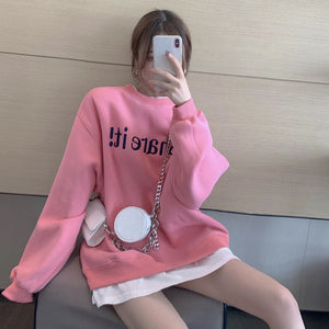 Fake Two-piece Hoodies Women Autumn Winter All-match Pullover Coat 2021 New Fashion Street Letter Casual Loose Female Clothes