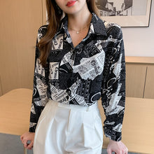 Load image into Gallery viewer, Fall 2021 Fashion Women Blouses Casual Youth Korean Loose Long Sleeve Shirt Letter Printing Graffiti Female Clothing Top