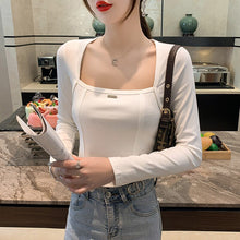 Load image into Gallery viewer, Fall 2021 New Irregular Hem Slim Long-sleeved Square Neck T-shirt Bottoming Shirt with Slim Top