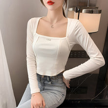 Load image into Gallery viewer, Fall 2021 New Irregular Hem Slim Long-sleeved Square Neck T-shirt Bottoming Shirt with Slim Top