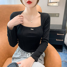 Load image into Gallery viewer, Fall 2021 New Irregular Hem Slim Long-sleeved Square Neck T-shirt Bottoming Shirt with Slim Top