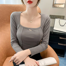 Load image into Gallery viewer, Fall 2021 New Irregular Hem Slim Long-sleeved Square Neck T-shirt Bottoming Shirt with Slim Top