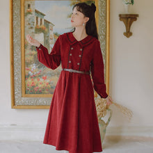 Load image into Gallery viewer, Fall 2021 Women French European American Retro Dress Hot Sale Doll Collar Dress Beaded Buttons Design Sense Literary Midi Dress