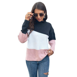 Fall 2021 Women's Knitted Color Block Half High Neck Vintage Sweater Long Sleeve Sweater Fall 2021 Women Clothing