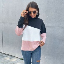 Load image into Gallery viewer, Fall 2021 Women&#39;s Knitted Color Block Half High Neck Vintage Sweater Long Sleeve Sweater Fall 2021 Women Clothing