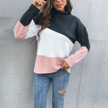 Load image into Gallery viewer, Fall 2021 Women&#39;s Knitted Color Block Half High Neck Vintage Sweater Long Sleeve Sweater Fall 2021 Women Clothing
