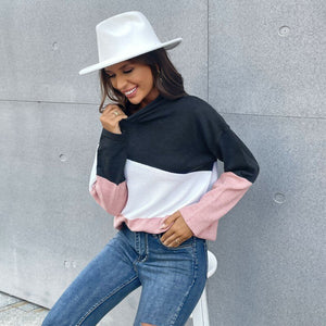 Fall 2021 Women's Knitted Color Block Half High Neck Vintage Sweater Long Sleeve Sweater Fall 2021 Women Clothing