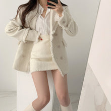 Load image into Gallery viewer, Fall Clothes For Women 2 Piece Outfits Fashion Set Female Chic Retro Double-breasted Furry Thicken Coat Tweed Coat Skirt OL Set