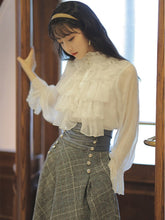 Load image into Gallery viewer, Fall Clothes For Women Suit Elegant Temperament French Irregular Ruffled Top Chiffon Female+Bandage Thin Retro Woolen Skirt Lady