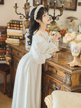 Load image into Gallery viewer, Fall French Retro White Pearl Jacquard Square Collar Long Sleeve Dresses Women Beaded V-shaped Design Strapless Sexy Maxi Dress