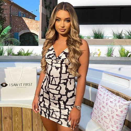 Fall Sexy Lace Up Halter Backless Dress For Women Night Club Party Elegant Printed Strap Short Mini Dresses Fashion Beachwear