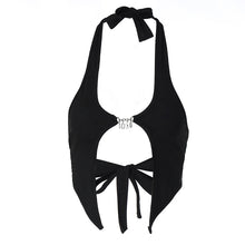 Load image into Gallery viewer, Fashion 2022 Summer Chic Black Halterneck Bandage Crop Top Women&#39;s Clothing Basic Rave Festival Sexy Cutout Tops Streetwear
