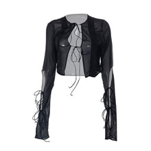 Load image into Gallery viewer, Fashion 2022 Summer Chic Black Perspective Cardigan Women&#39;s Clothing Crop Top Rave Festival Sexy Long Sleeves Tops Streetwear