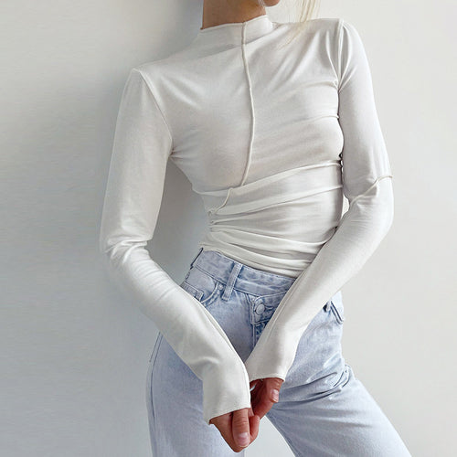 Fashion 2022 Summer Chic White Women's Clothing Basic  Bottoming Crop Top Rave Festival Sexy Long Sleeves Tops Streetwear