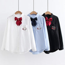 Load image into Gallery viewer, Fashion 2022 Sweet Preppy Style Bow Shirts Women Simple Single Breasted Fresh Tops Long Sleeve Cute Kawaii Blouses Spring